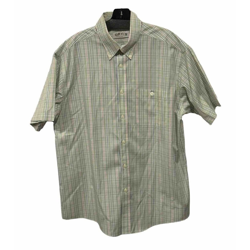 Orvis Men's Size Large Button Down Short Sleeves Plaid 100% Cotton Classic Shirt